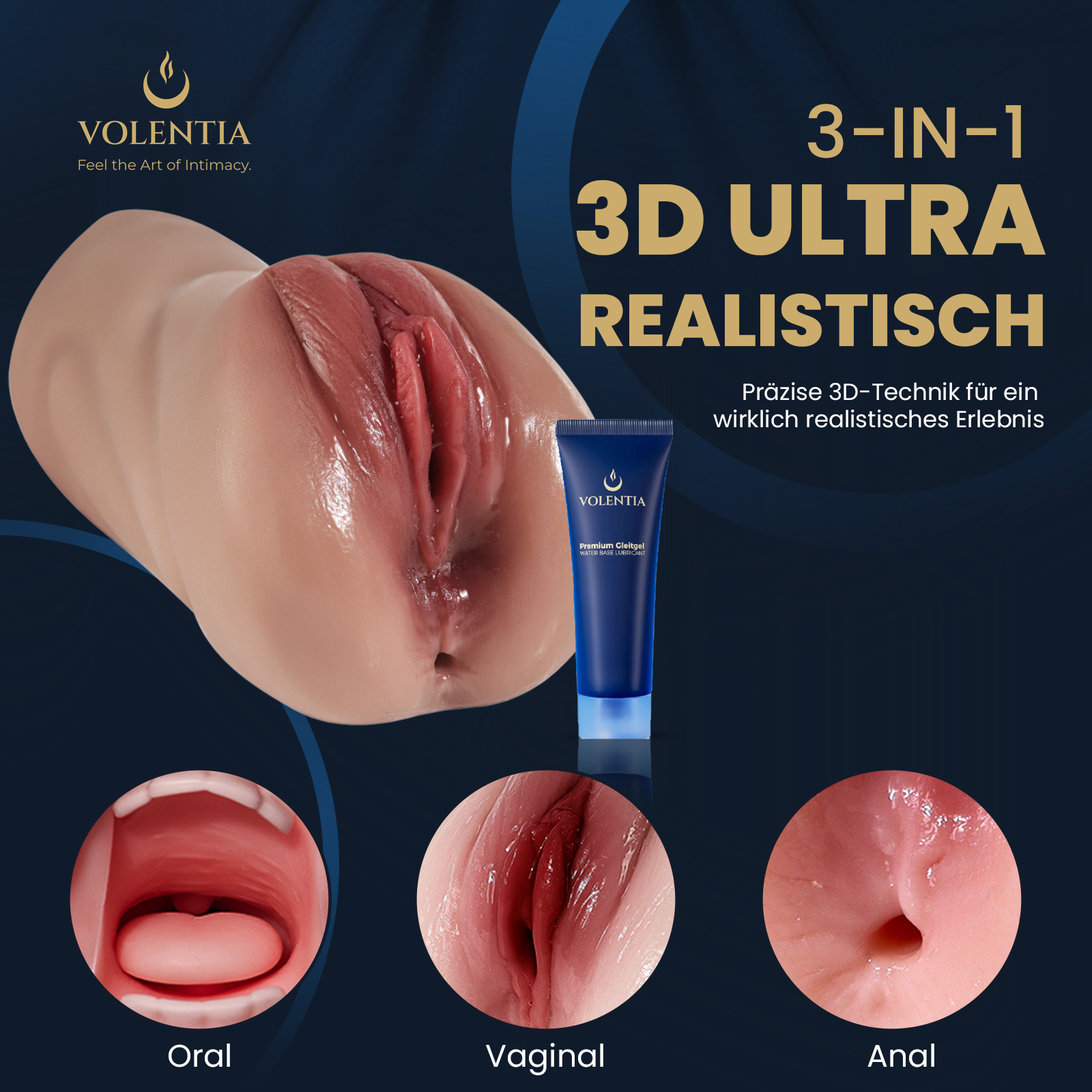 3-in-1 Realistische Taschenmuschi für Männer [Neues Modell] - Braun - VOLENTIA