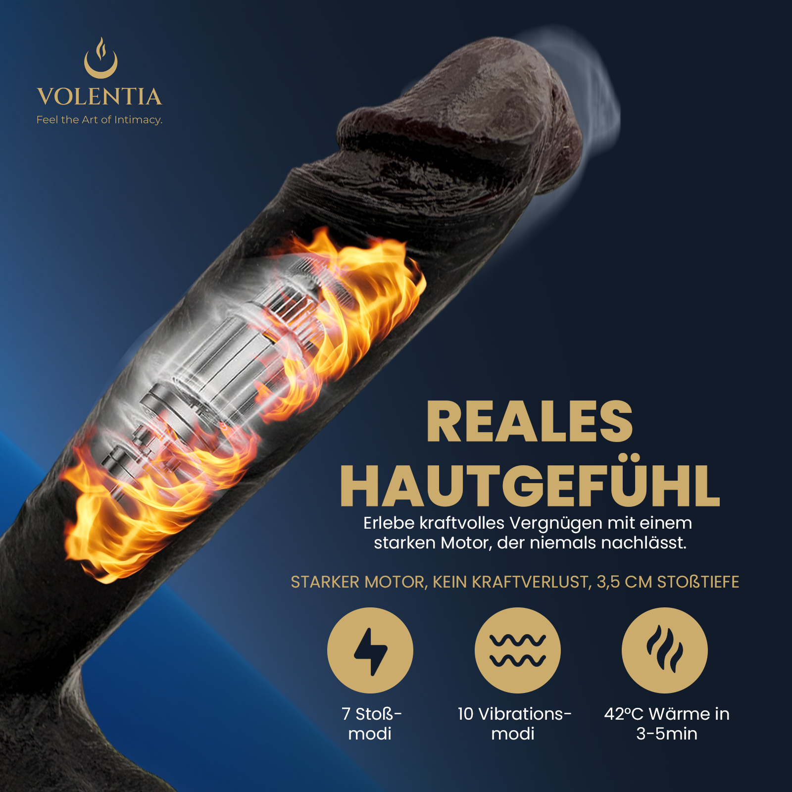 Stoßdildo mit Vibration 27 cm [Neues Modell] - Schwarz - VOLENTIA