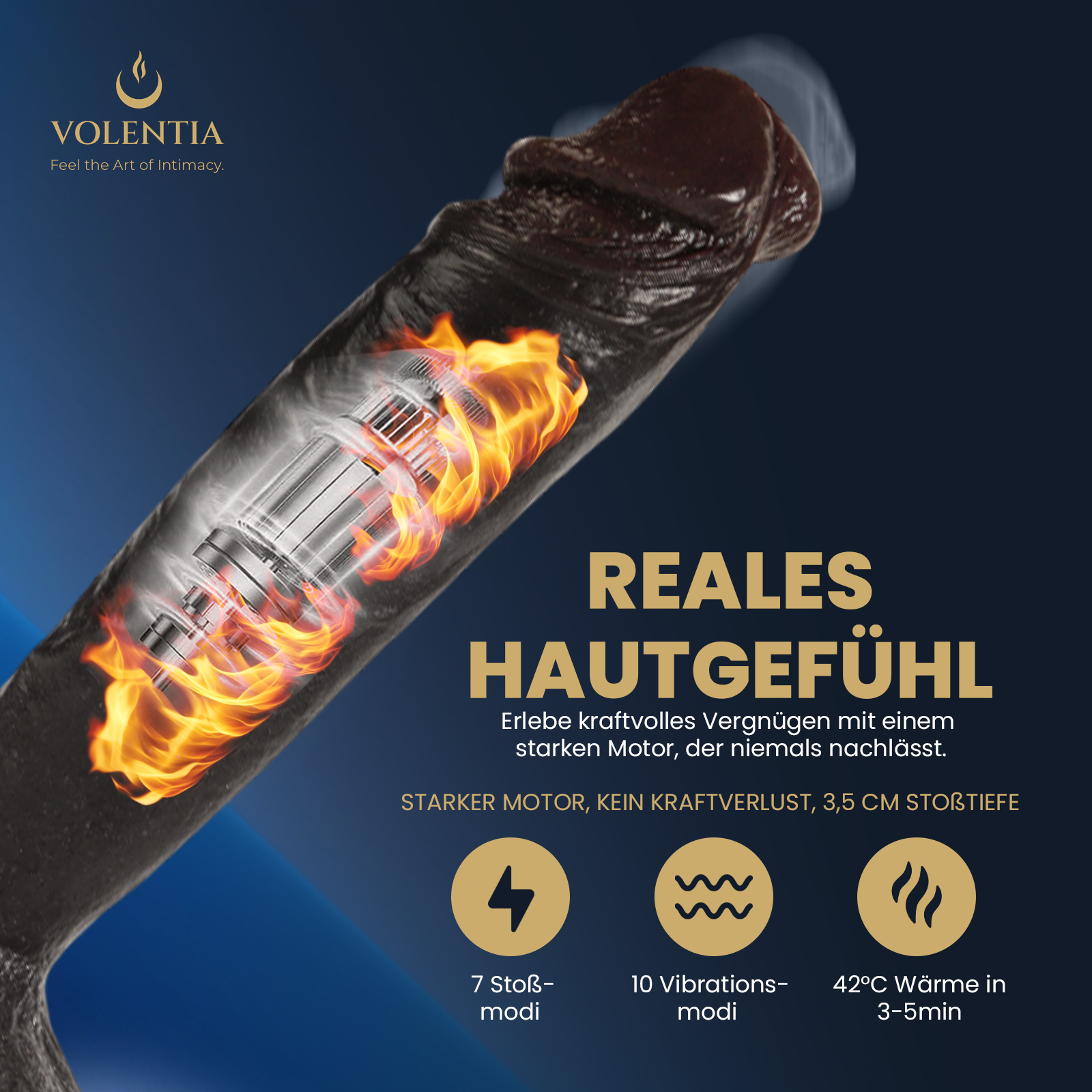 Stoßdildo mit Vibration 27 cm [Neues Modell] - Dunkelbraun - VOLENTIA