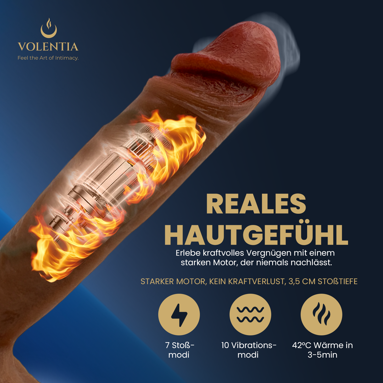 Stoßdildo mit Vibration 27 cm [Neues Modell] - Braun - VOLENTIA