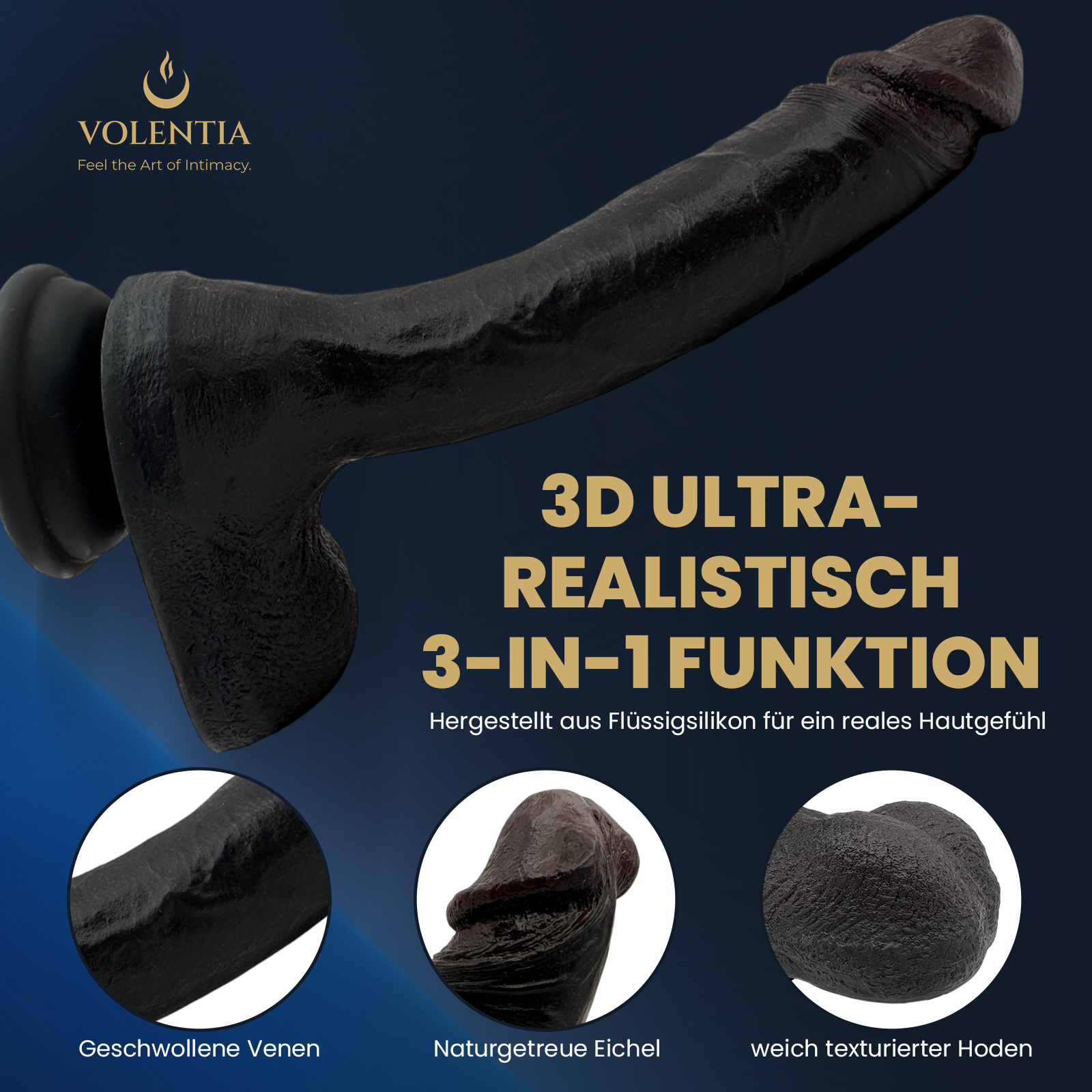 Stoßdildo mit Vibration 27 cm [Neues Modell] - Schwarz - VOLENTIA