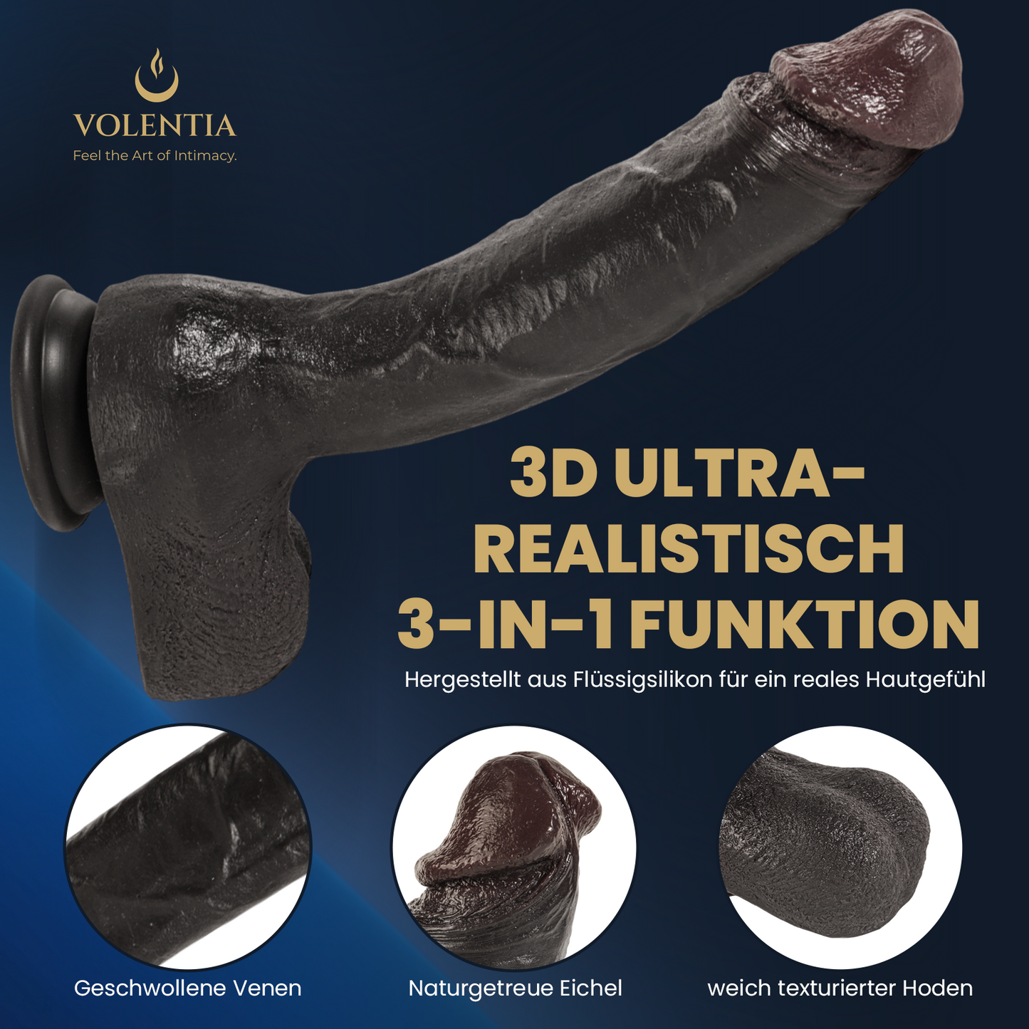 Stoßdildo mit Vibration 27 cm [Neues Modell] - Dunkelbraun - VOLENTIA