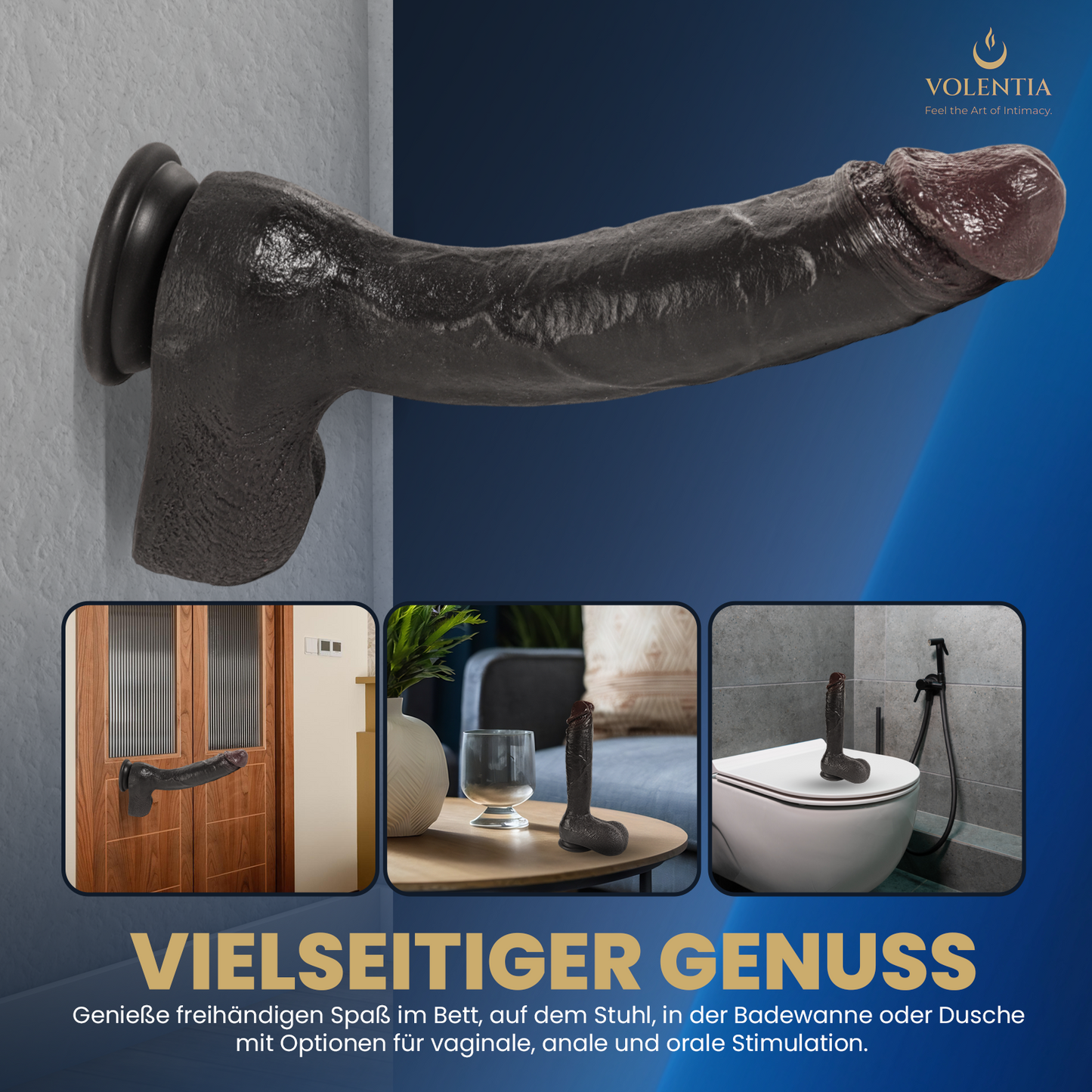 Stoßdildo mit Vibration 27 cm [Neues Modell] - Dunkelbraun - VOLENTIA