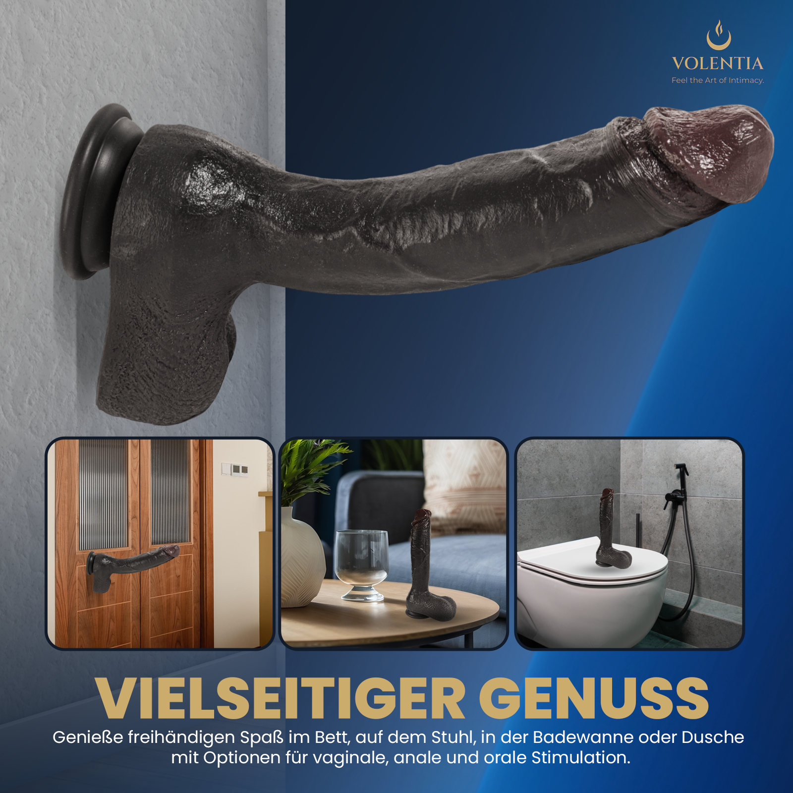 Stoßdildo mit Vibration 27 cm [Neues Modell] - Dunkelbraun - VOLENTIA