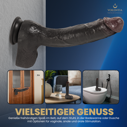 Stoßdildo mit Vibration 27 cm [Neues Modell] - Dunkelbraun - VOLENTIA