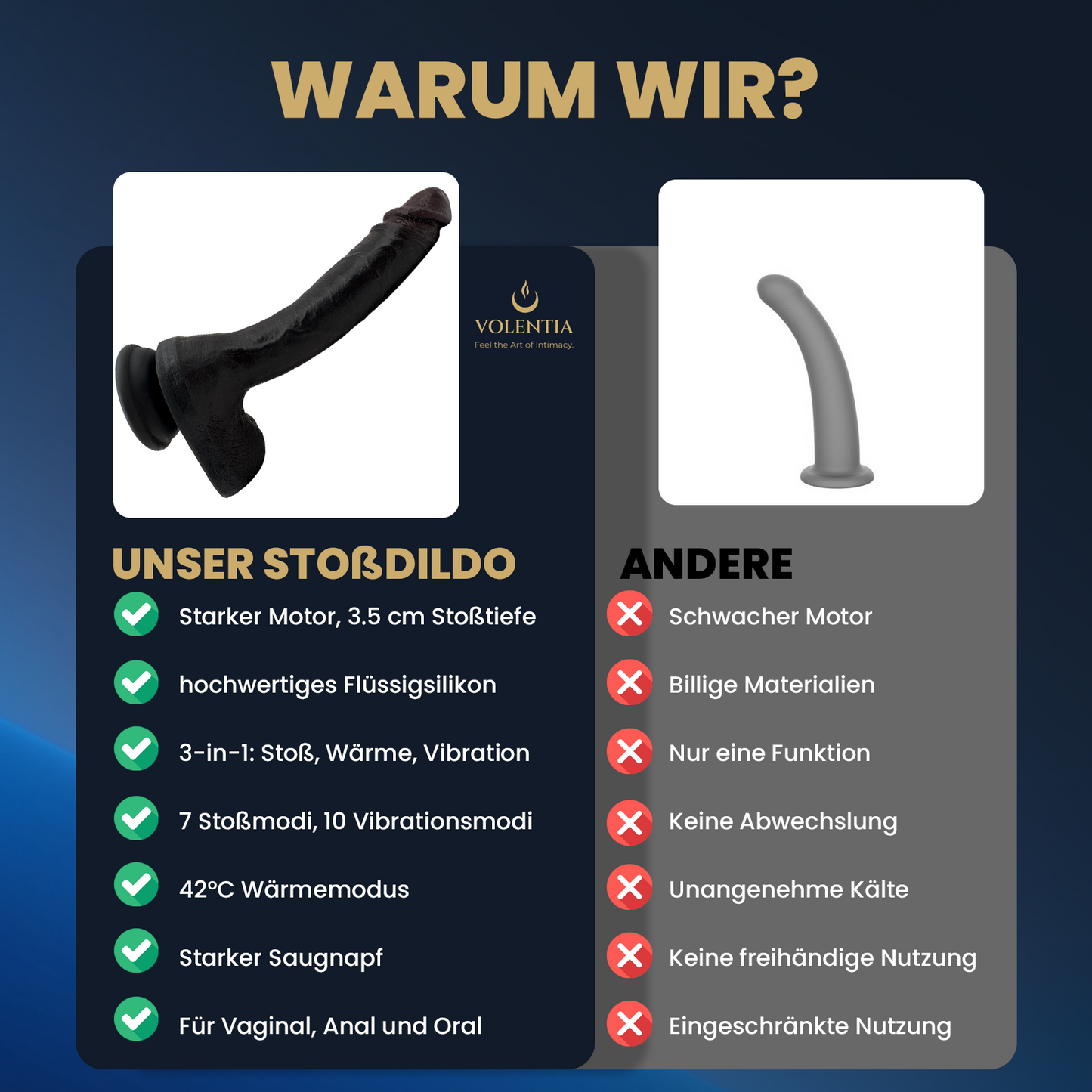 Stoßdildo mit Vibration 27 cm [Neues Modell] - Schwarz - VOLENTIA