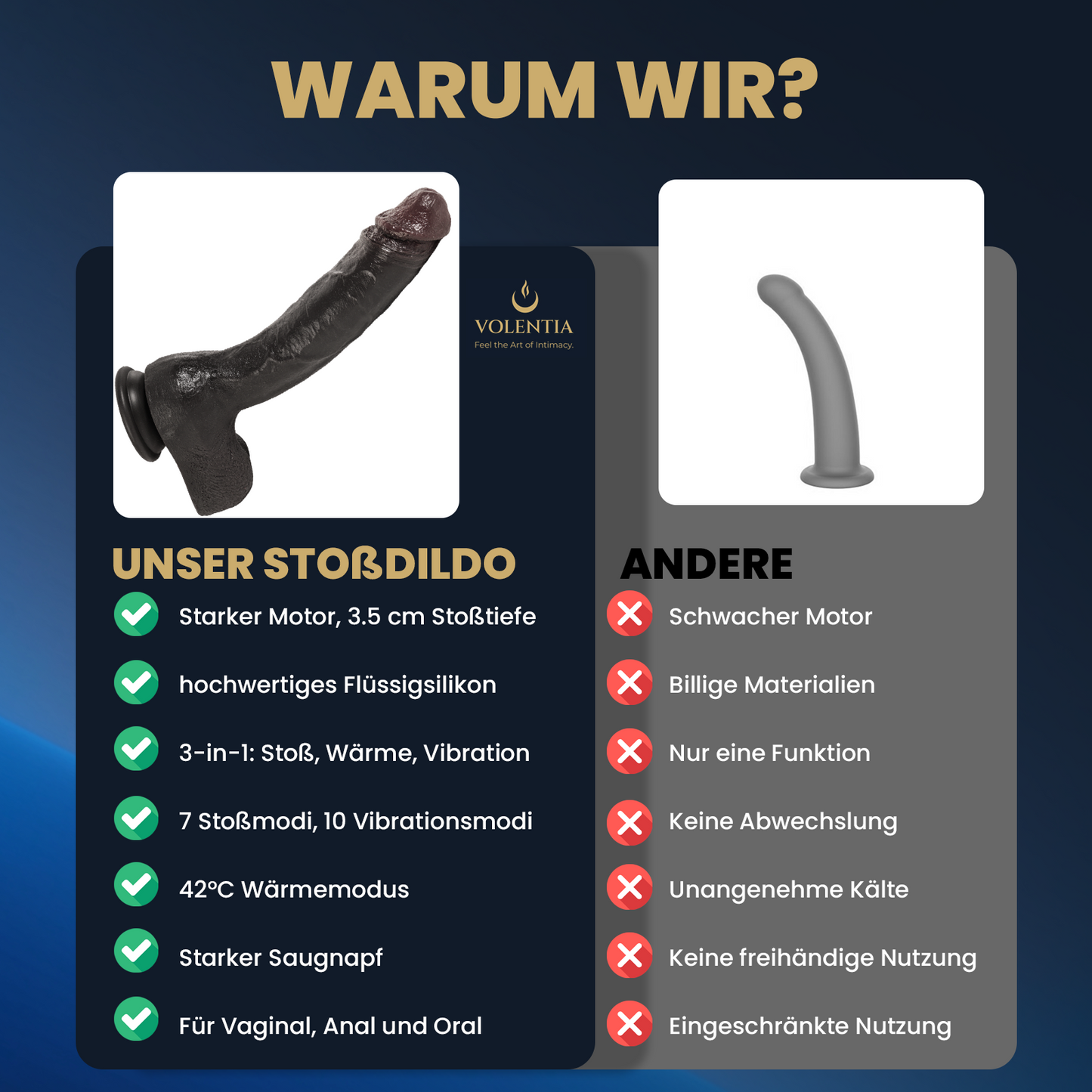 Stoßdildo mit Vibration 27 cm [Neues Modell] - Dunkelbraun - VOLENTIA